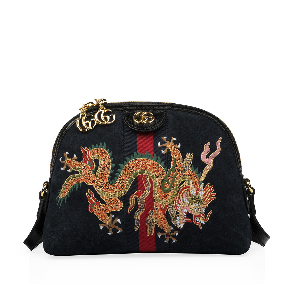 Gucci Dragon Embroidered Ophidia Dome Suede Small Travel Bag
