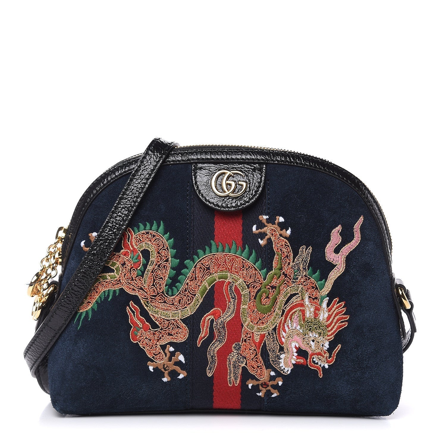 Gucci Dragon Embroidered Ophidia Dome Suede Small Travel Bag