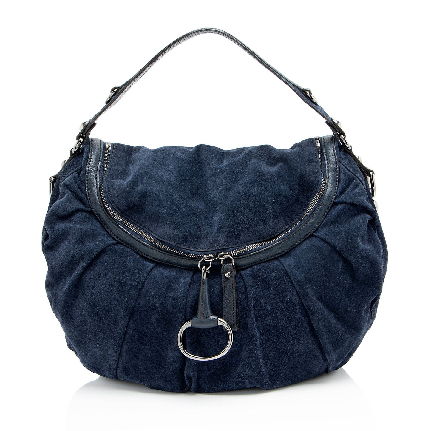 Gucci Icon Bit Leather Suede Blue Shoulder Bag