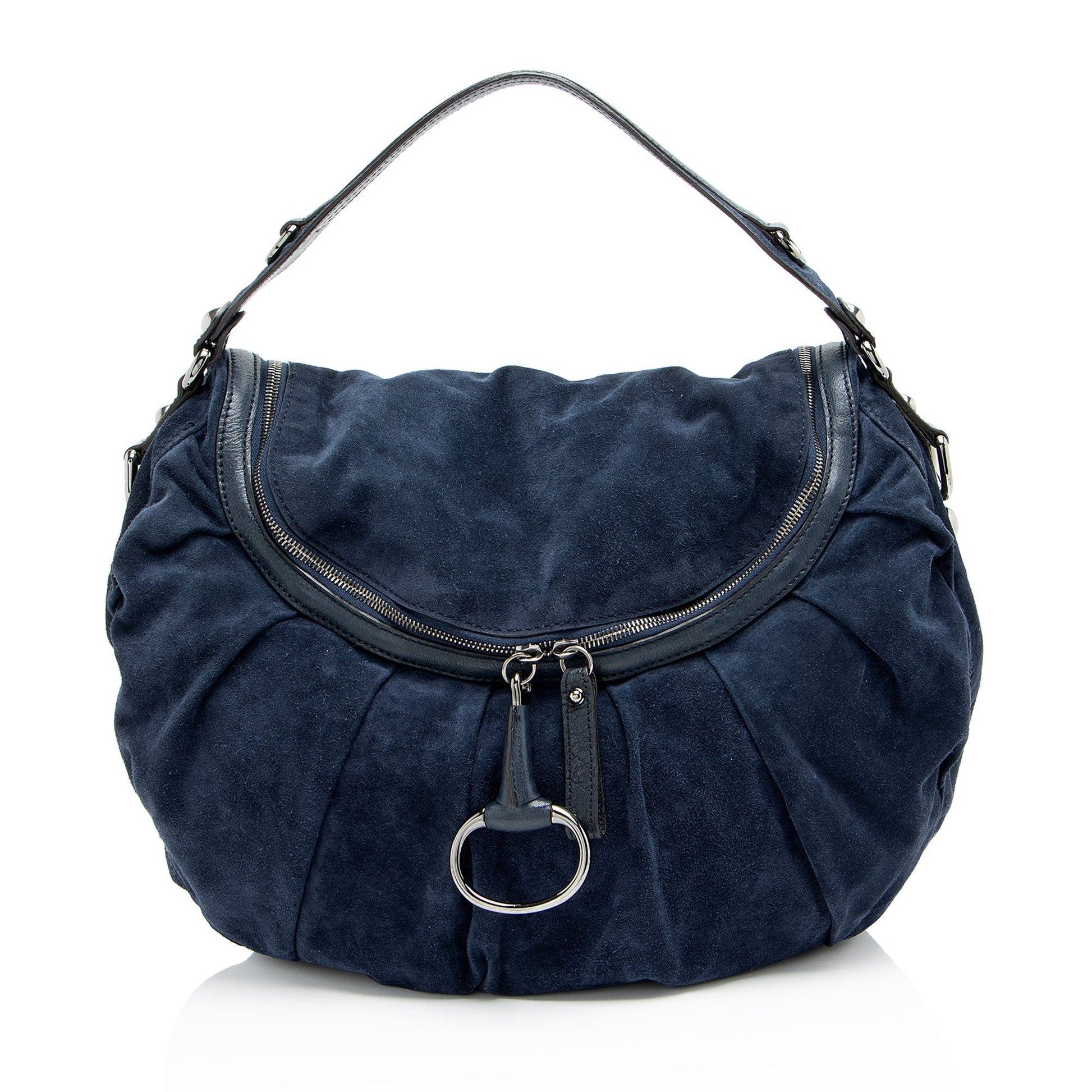 Gucci Icon Bit Leather Suede Blue Shoulder Bag