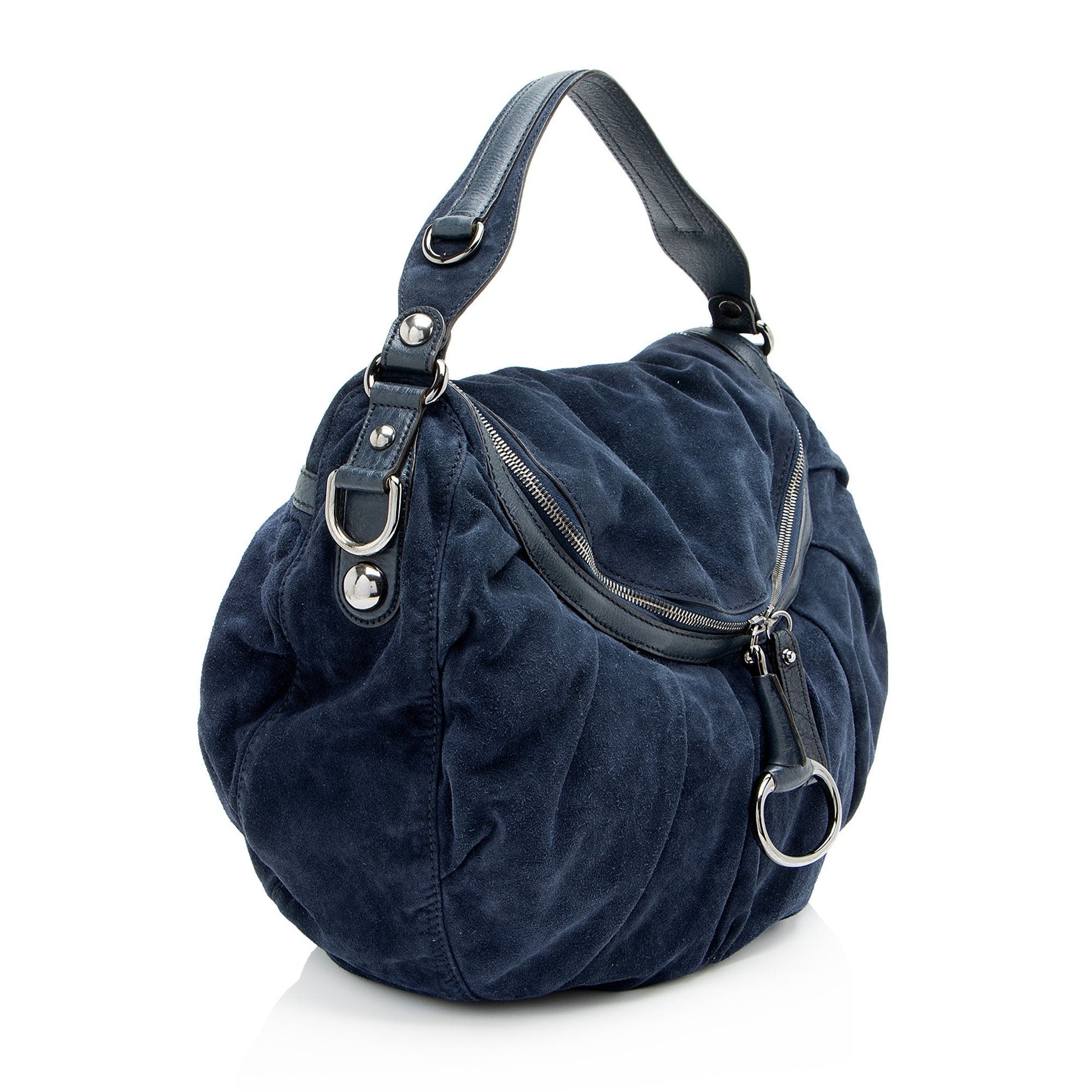 Gucci Icon Bit Leather Suede Blue Shoulder Bag