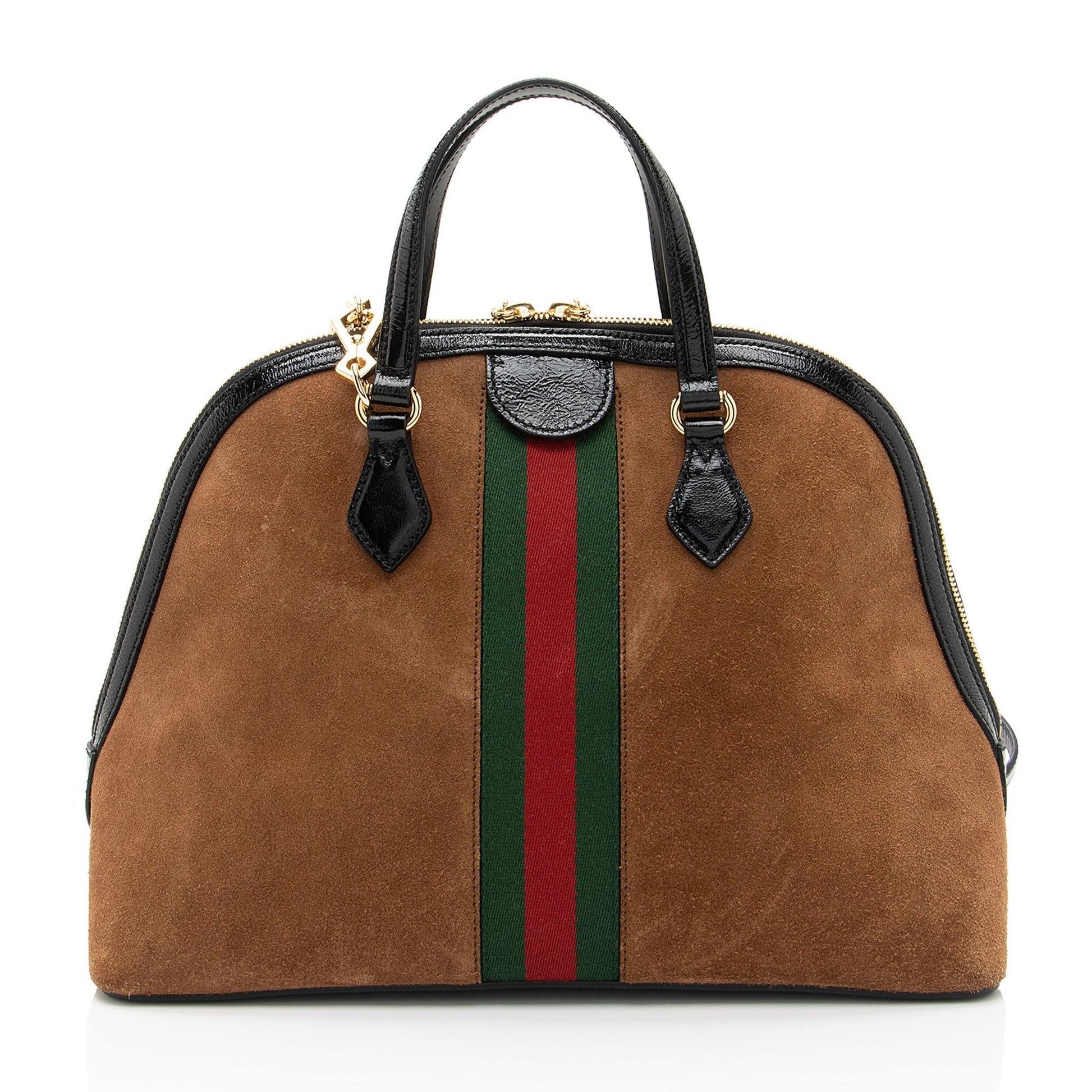 Gucci Ophidia Dome SHF-SwVXHC Leather Suede Patent Black Satchel Bag