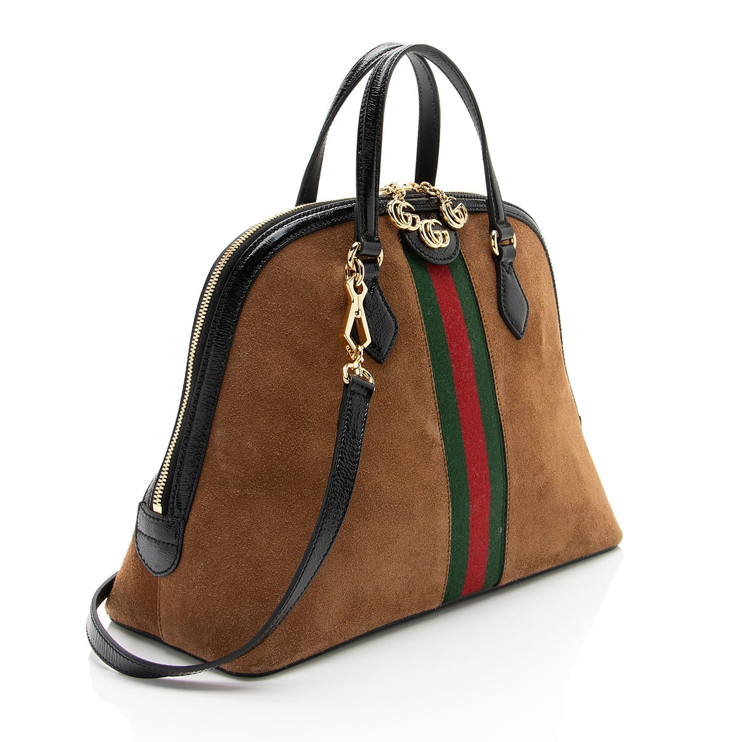 Gucci Ophidia Dome SHF-SwVXHC Leather Suede Patent Black Satchel Bag