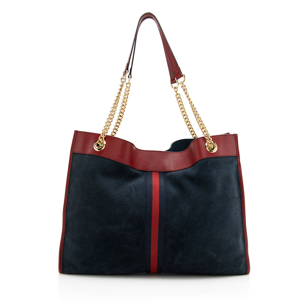 Gucci Rajah SHF Suede Nylon Blue Red Tote Bag