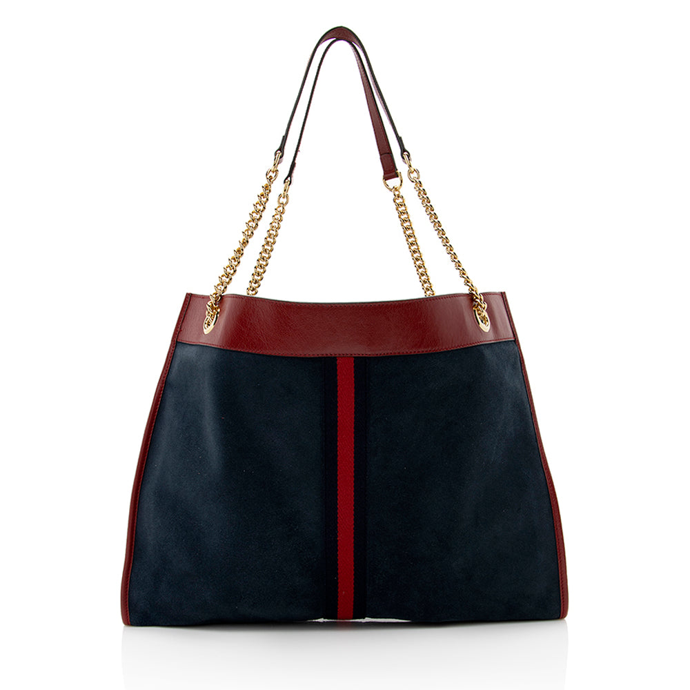 Gucci Rajah SHF Leather Suede Blue Red Tote Bag