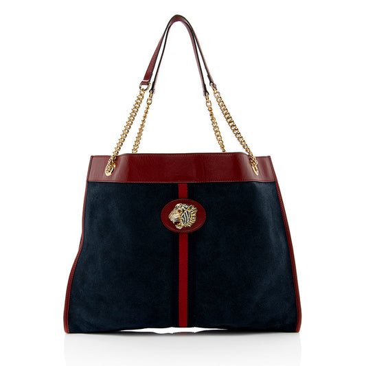 Gucci Rajah SHF Leather Suede Blue Red Tote Bag
