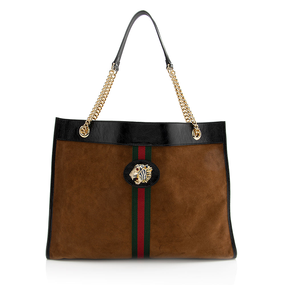 Gucci Rajah SHF Leather Suede Nylon Patent Tote Bag