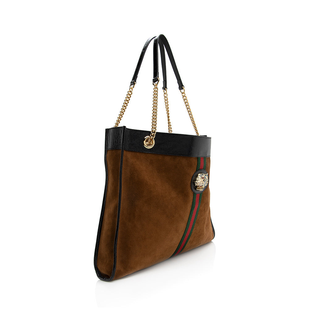 Gucci Rajah SHF Leather Suede Nylon Patent Tote Bag