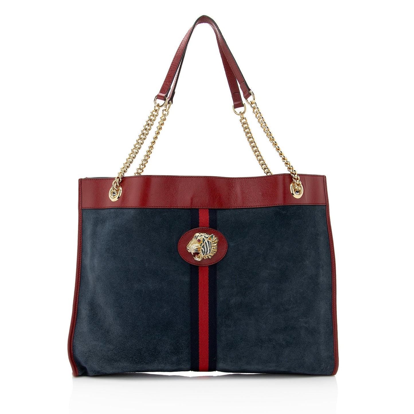 Gucci Rajah SHF Leather Suede Nylon Blue Tote Bag