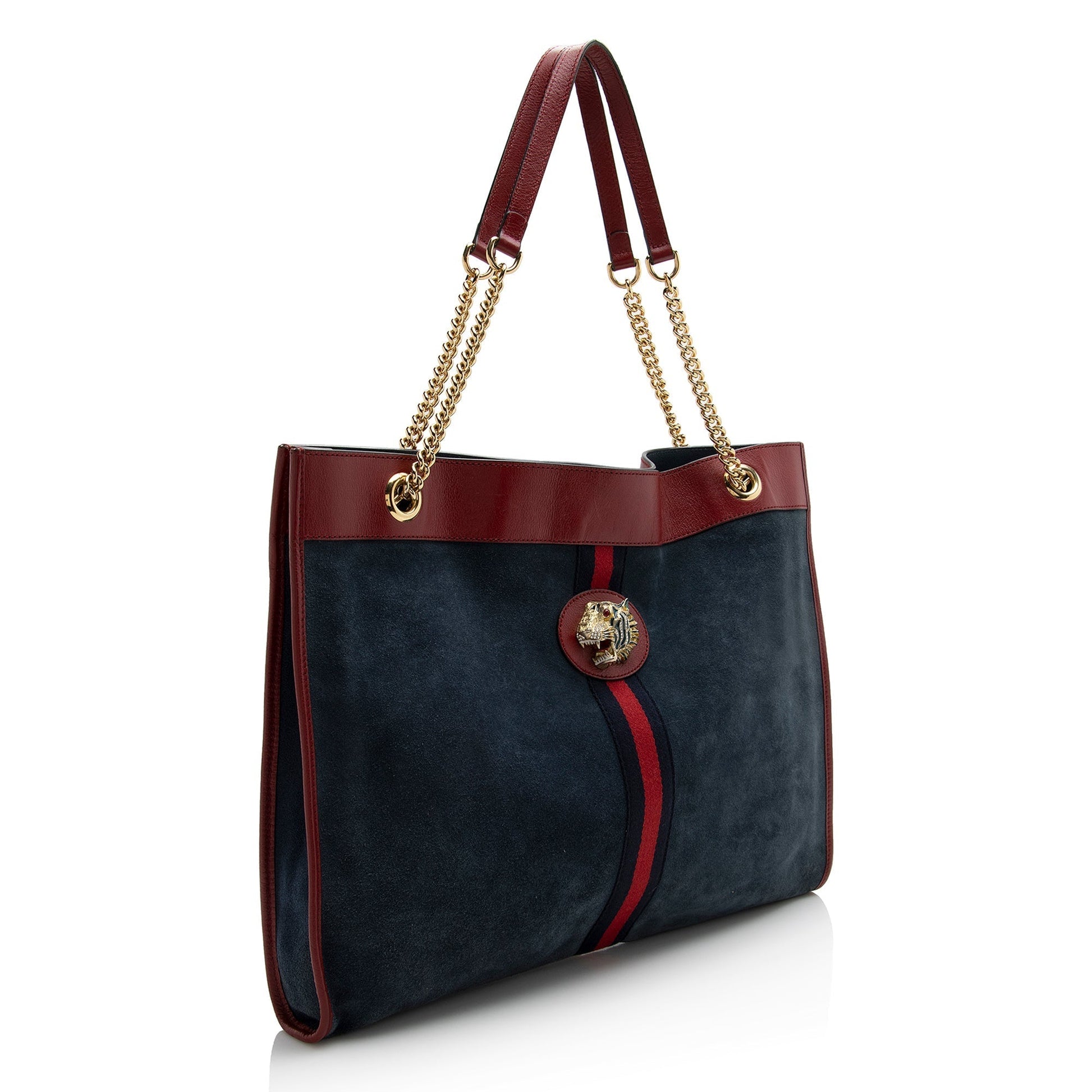 Gucci Rajah SHF Leather Suede Nylon Blue Tote Bag