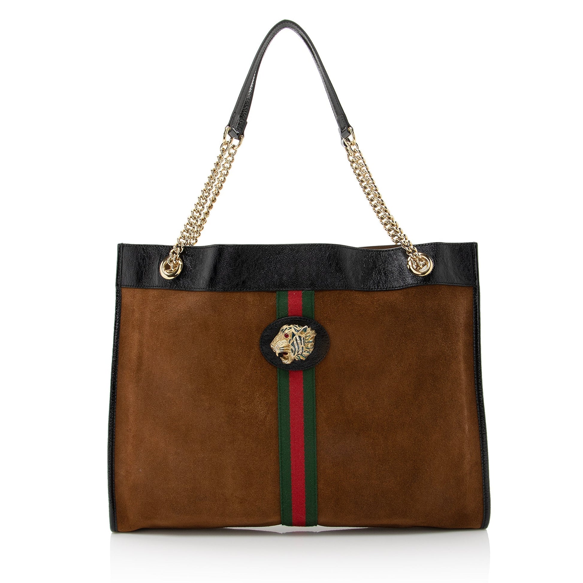 Gucci Rajah SHF Leather Suede Nylon Black Tote Bag