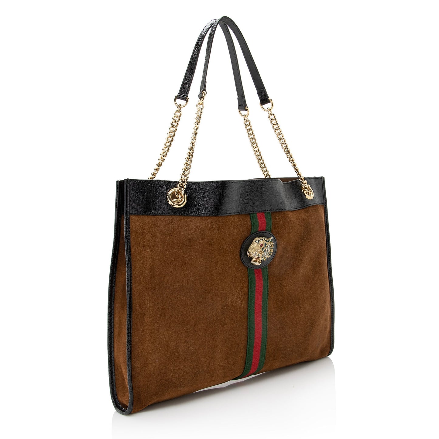 Gucci Rajah SHF Leather Suede Nylon Black Tote Bag