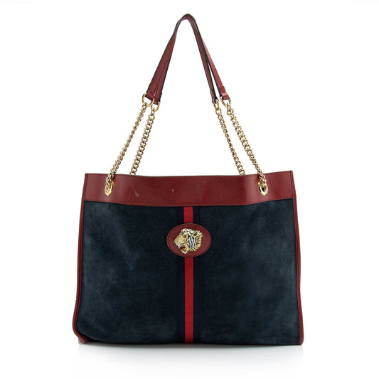 Gucci Rajah SHF Leather Suede Nylon Blue Tote Bag Tote Shf