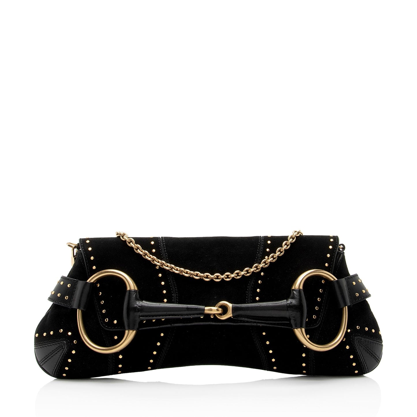 Gucci Studded Horsebit SHF-myTX76 Leather Suede Black Clutch Bag