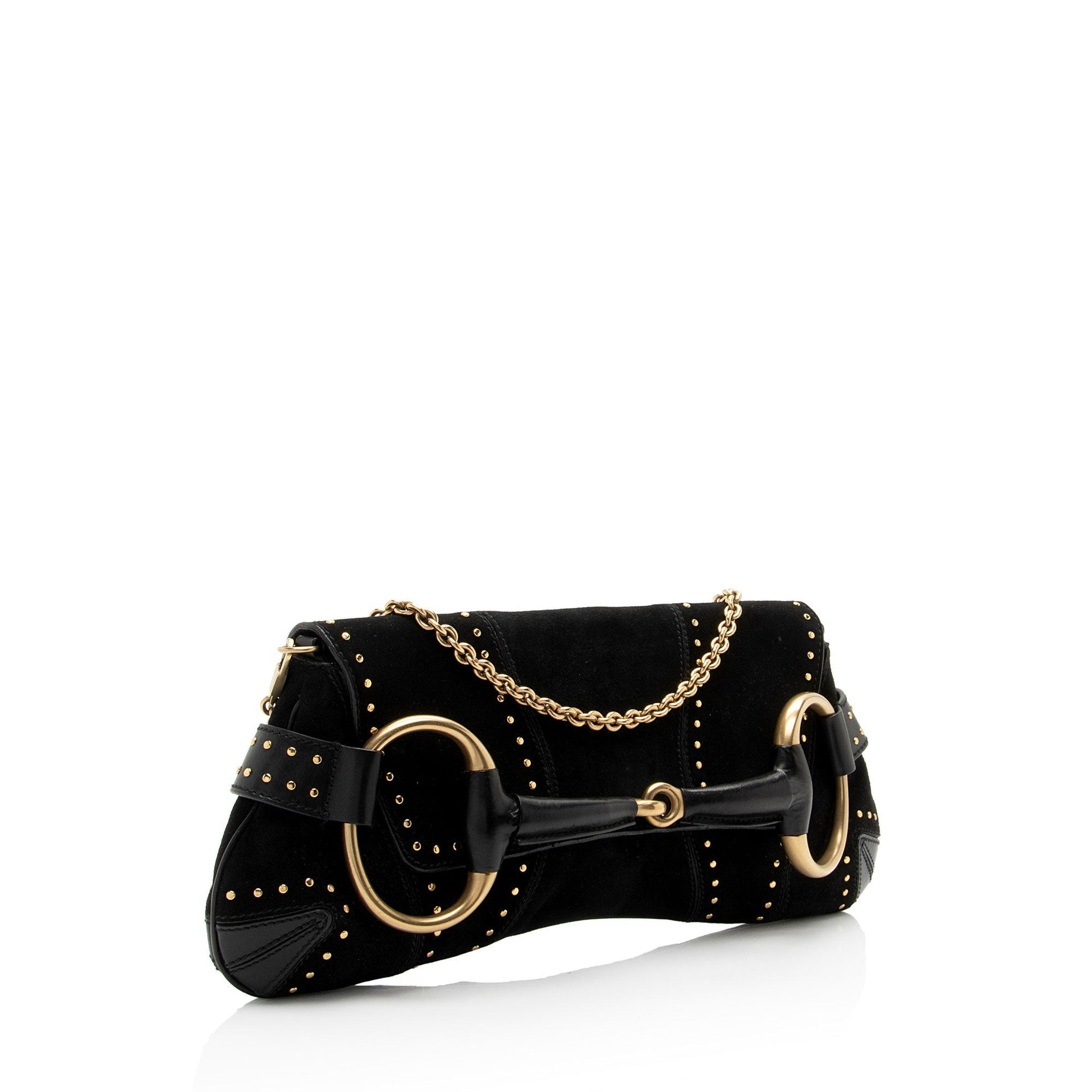 Gucci Studded Horsebit SHF-myTX76 Leather Suede Black Clutch Bag