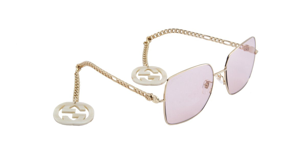Gucci Charm Sunglasses Square Lens Pink Gold Chain