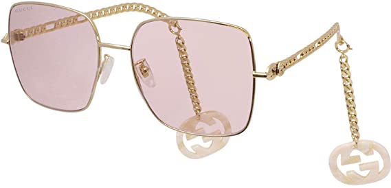 Gucci Charm Sunglasses Square Lens Pink Gold Chain