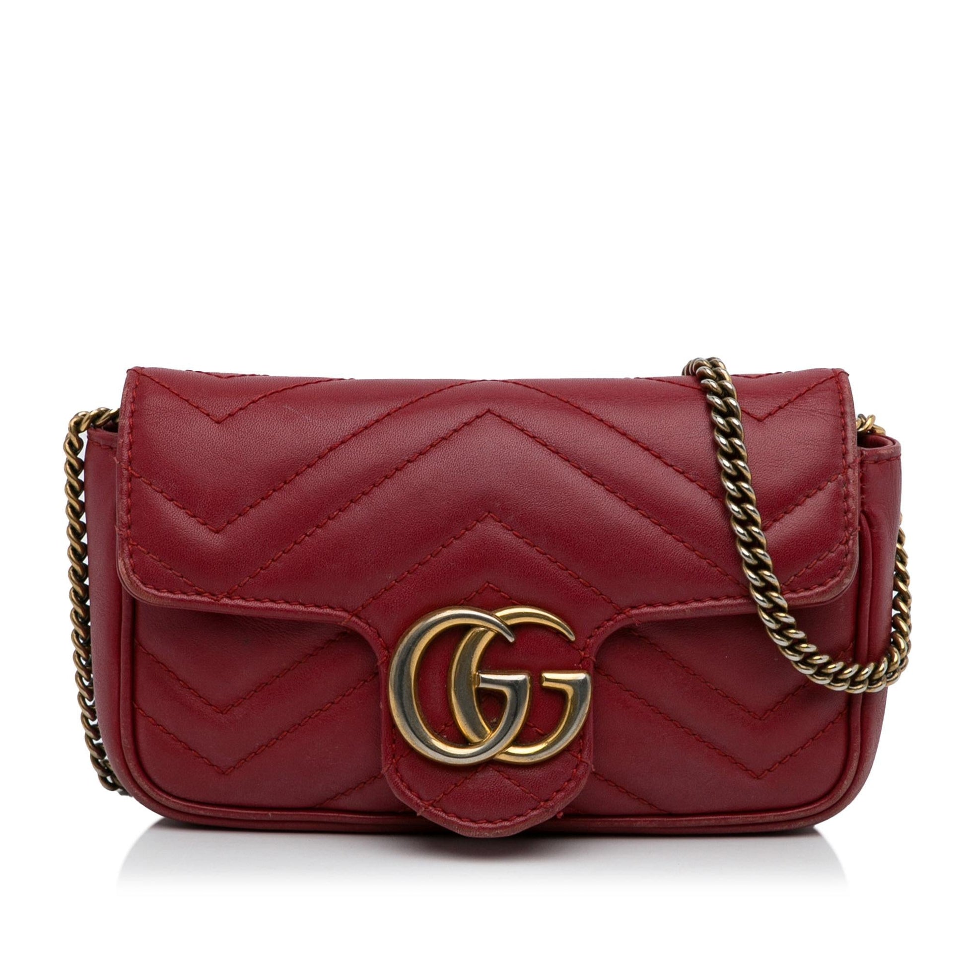 Gucci Super GG Marmont Matelasse Calf Red Mini Crossbody Bag