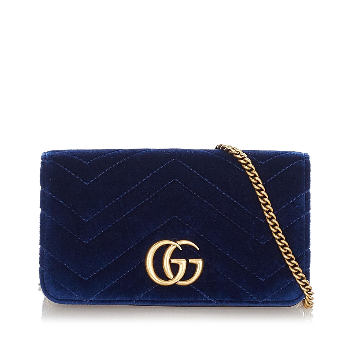 Gucci Super GG Marmont Velvet SHG Blue Mini Crossbody Bag