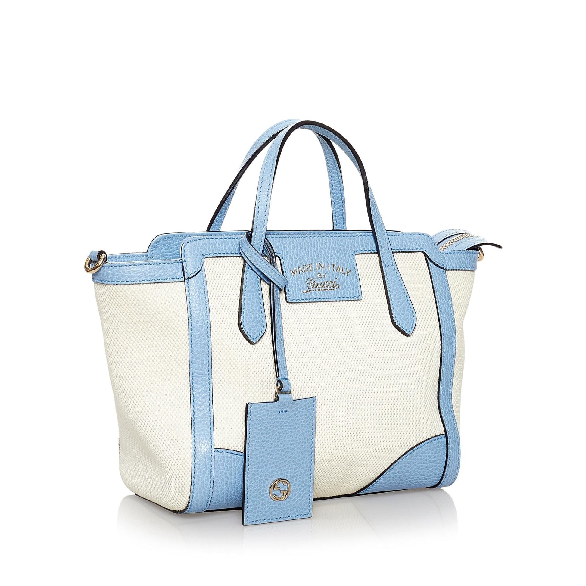 Gucci Swing SHG Canvas Calf White Blue Satchel Bag
