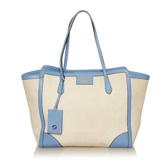 Gucci Swing SHG Canvas Calf White Blue Tote Bag