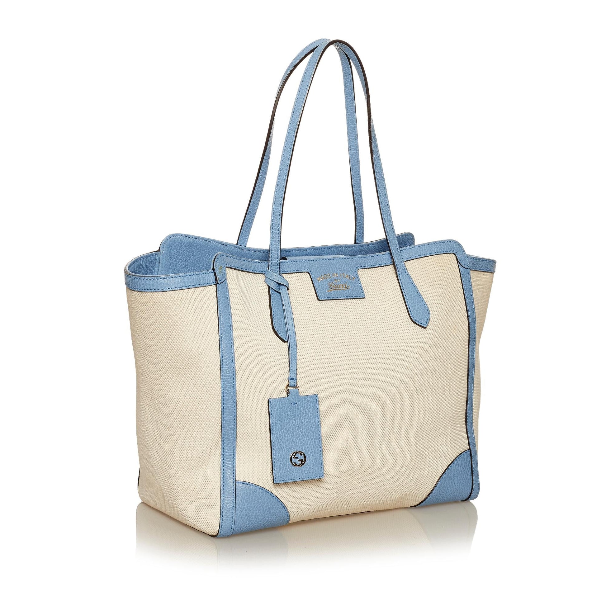 Gucci Swing SHG Canvas Calf White Blue Tote Bag