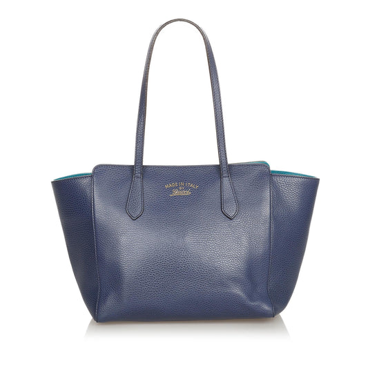 Gucci Swing SHG Leather Calf Blue Tote Bag 4