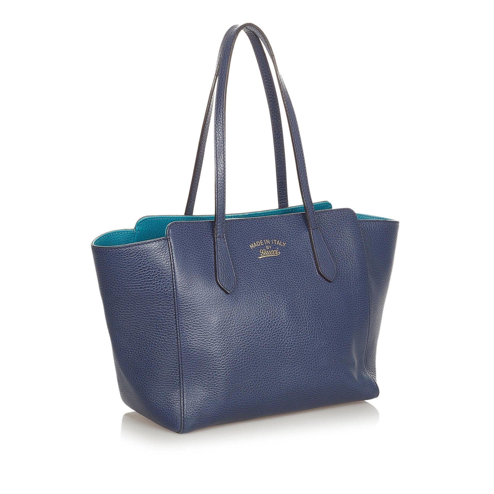Gucci Swing SHG Leather Calf Blue Tote Bag 4