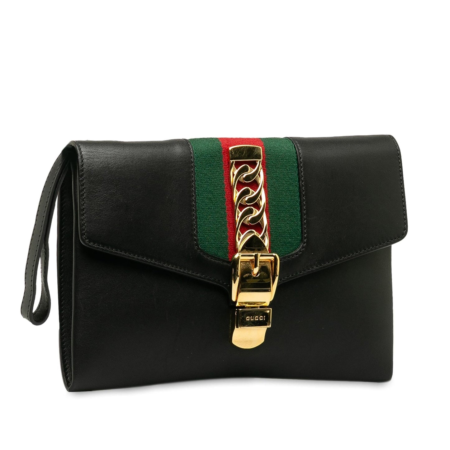 Gucci Sylvie SHG-qI5mNT Calf Black Clutch Bag