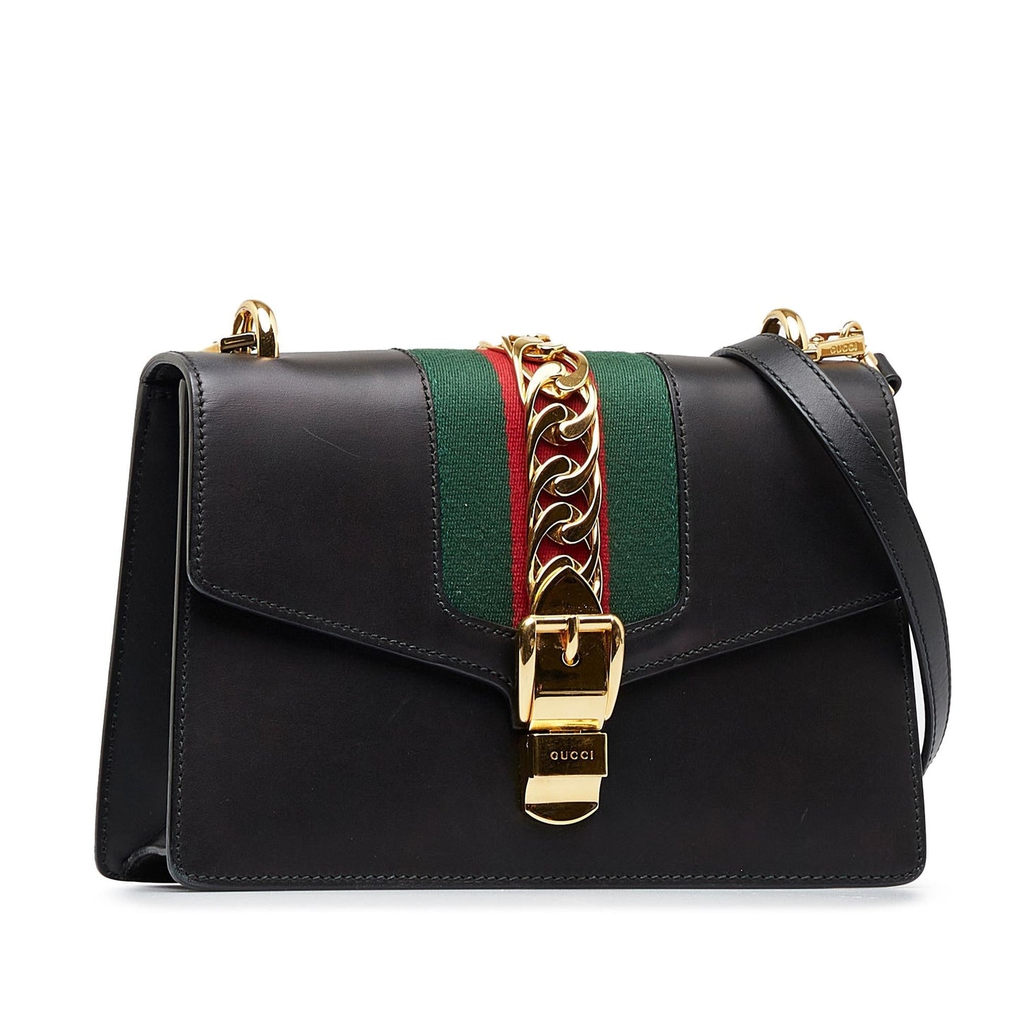 Gucci Sylvie SHG-NFRbwn Calf Black Shoulder Bag