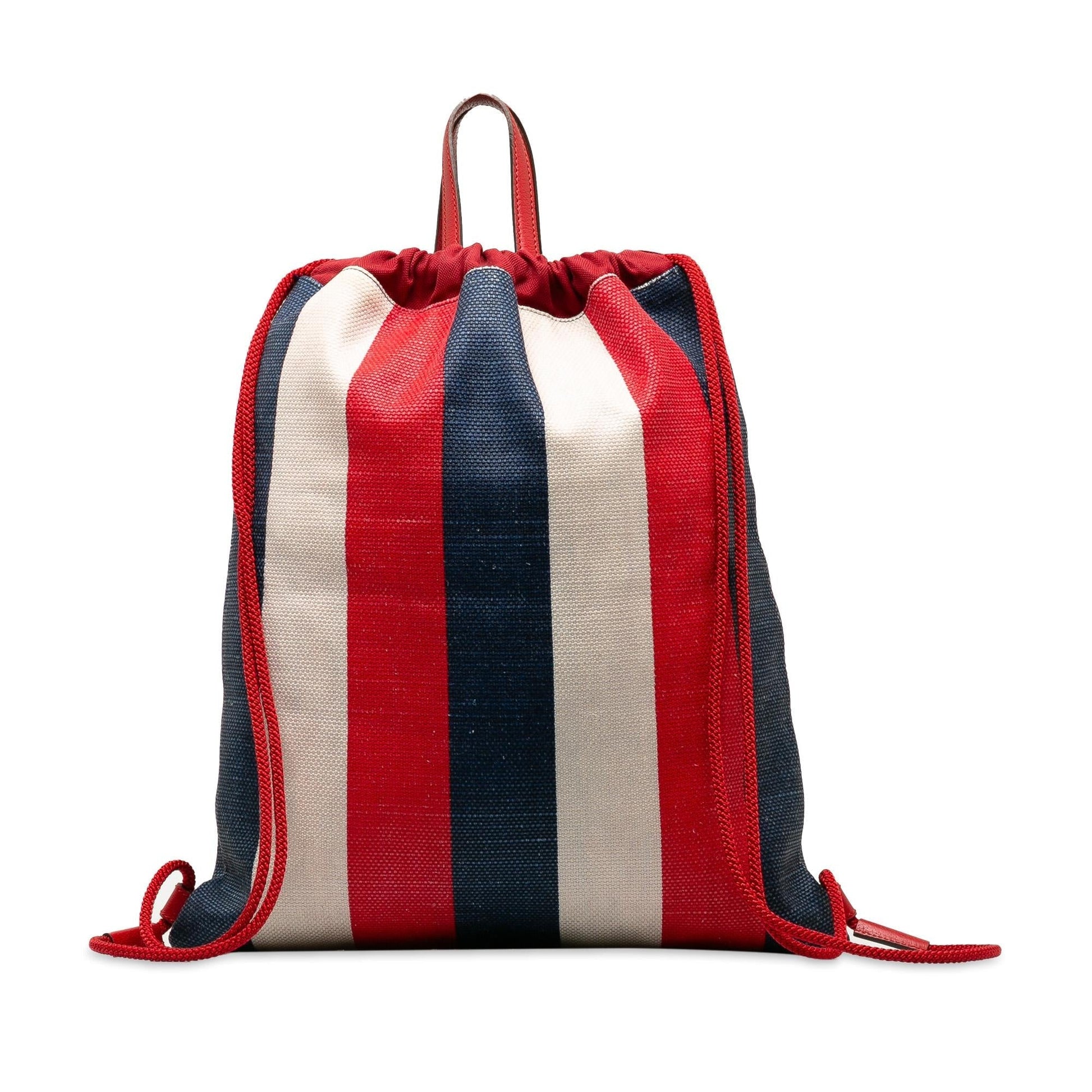 Gucci Sylvie Stripe Drawstring Backpack Canvas Red Logo Jewelry