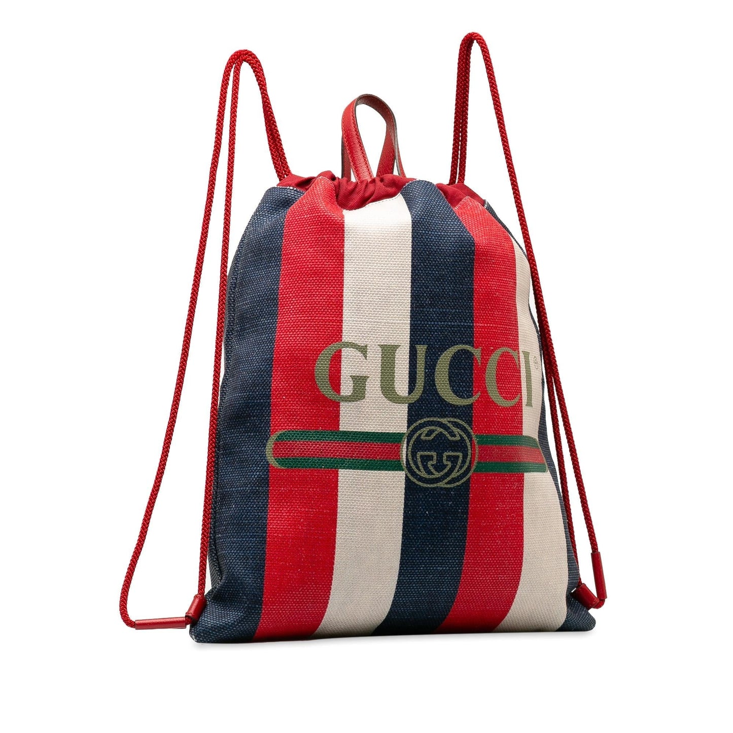Gucci Sylvie Stripe Drawstring Backpack Canvas Red Logo Jewelry