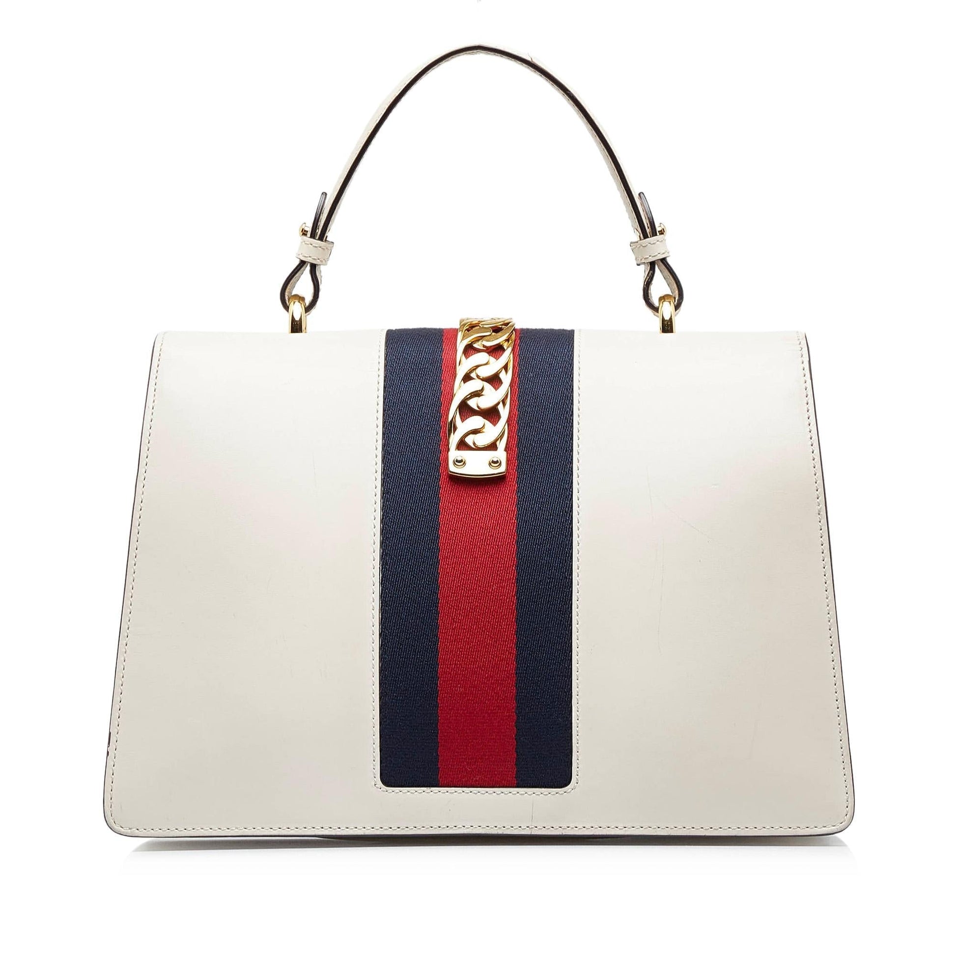 Gucci Sylvie Web SHG-RIchpP Calf White Satchel Bag