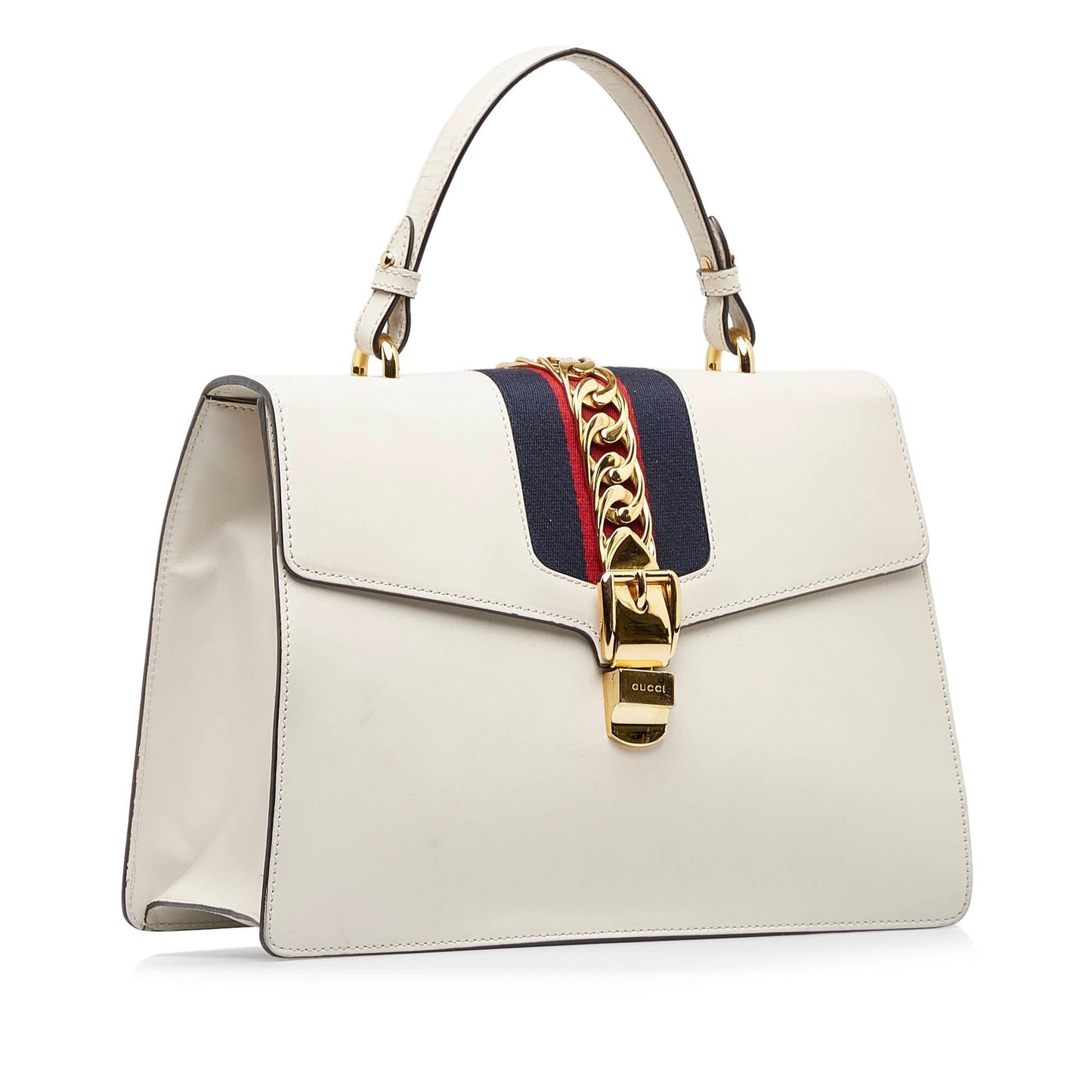 Gucci Sylvie Web SHG-RIchpP Calf White Satchel Bag