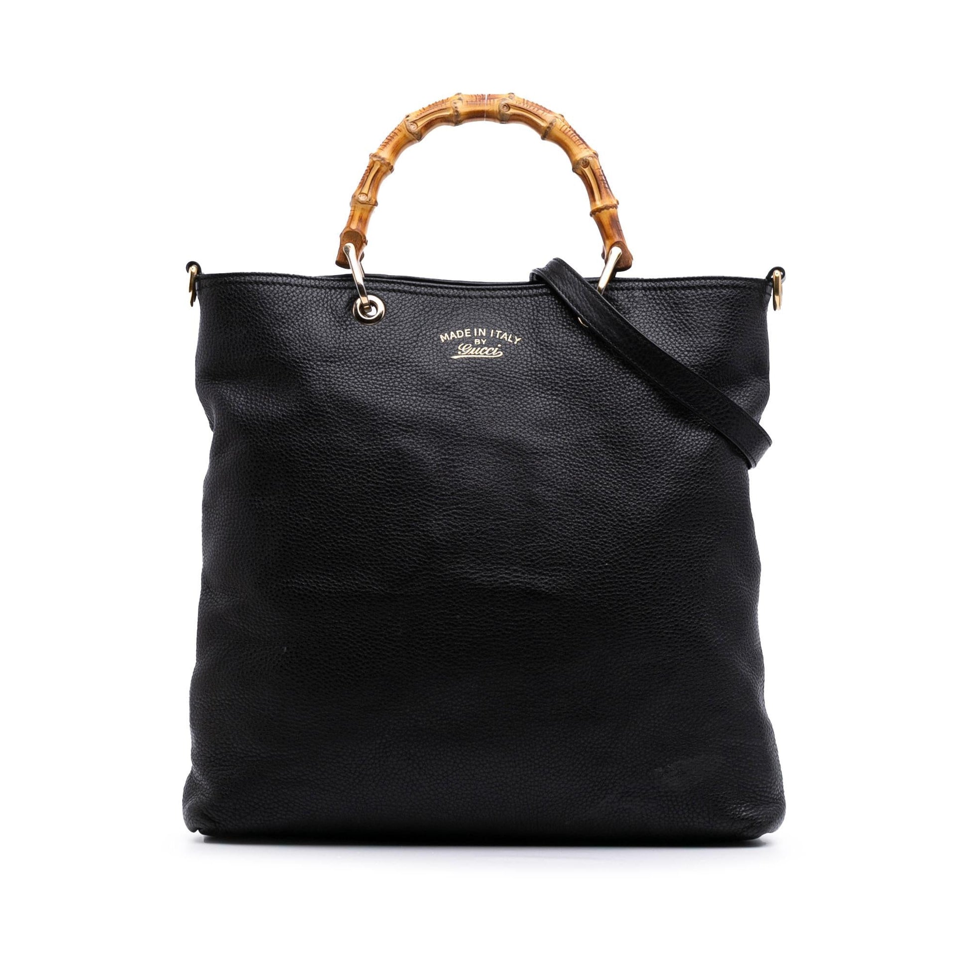 Gucci Tall Bamboo Shopper Leather Calf Black Tote Bag