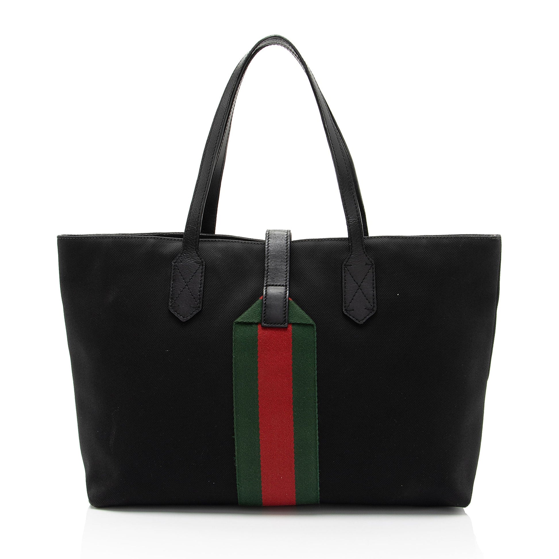 Gucci Techno Web Buckle Canvas Nylon Black Large Tote Bag
