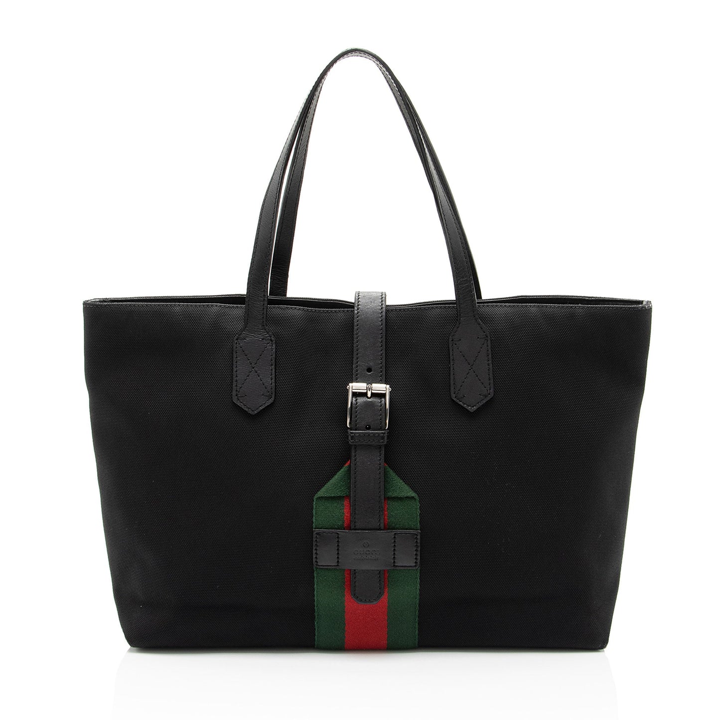 Gucci Techno Web Buckle Canvas Nylon Black Large Tote Bag