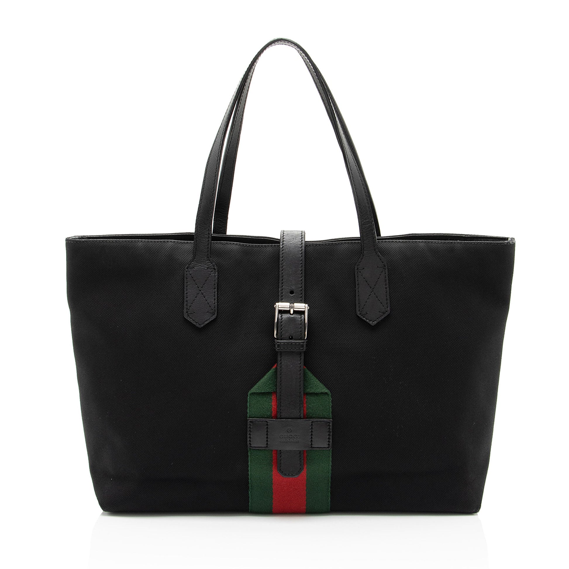Gucci Techno Web Buckle Canvas Nylon Black Large Tote Bag