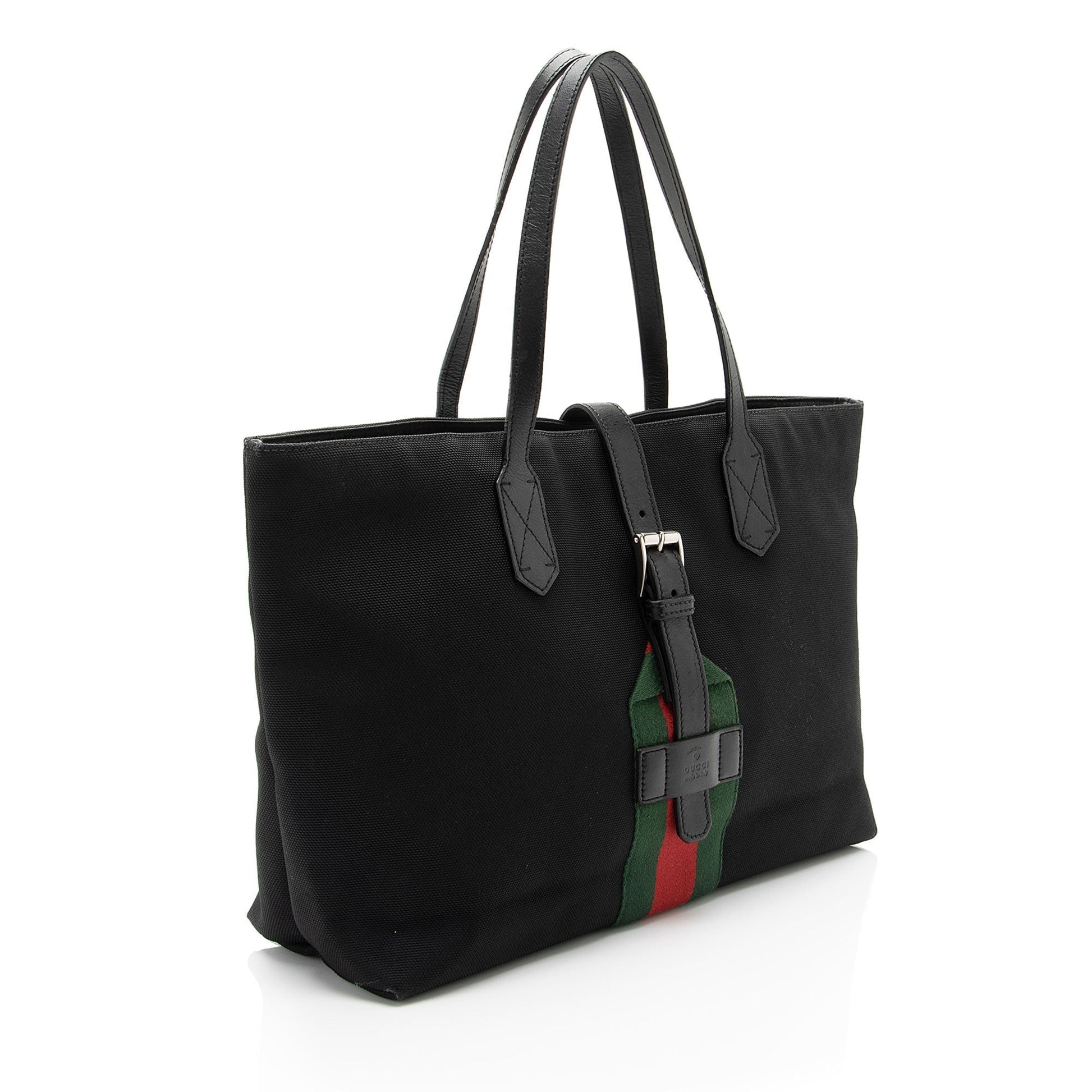 Gucci Techno Web Buckle Canvas Nylon Black Large Tote Bag