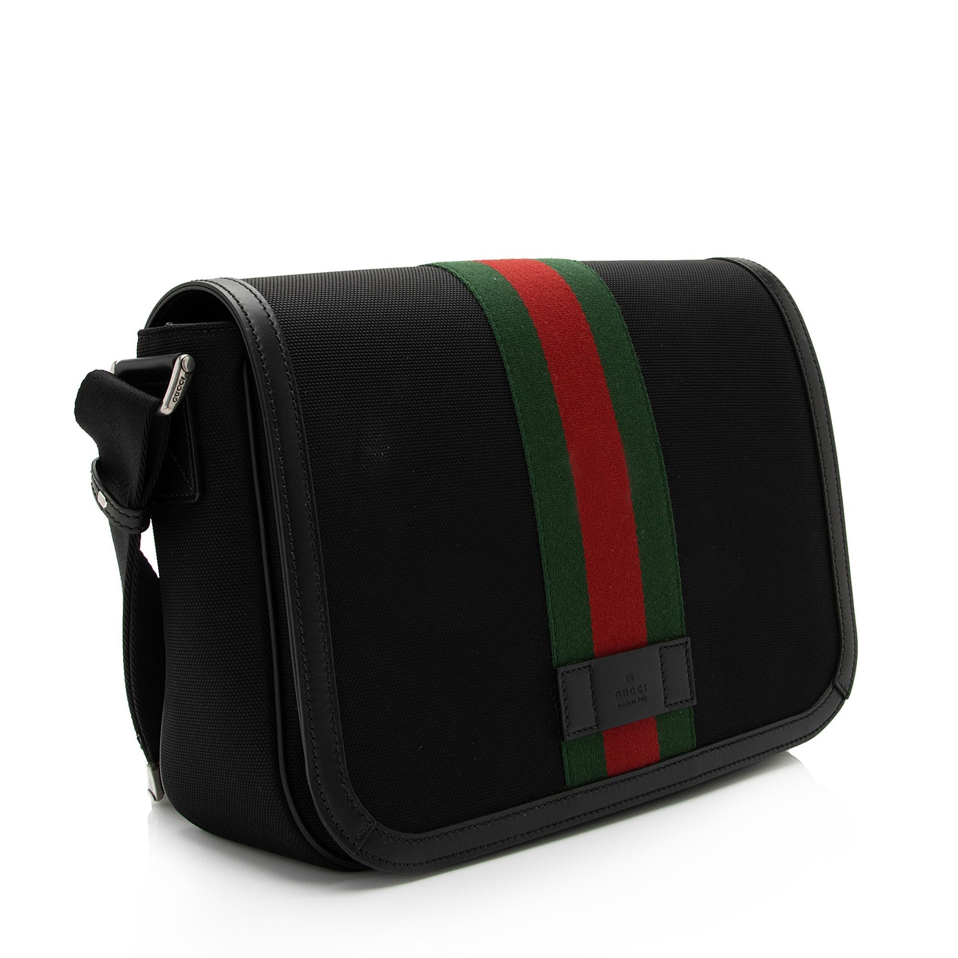Gucci Techno Web Flap Messenger SHF-TK0IAS Leather Canvas Nylon Black Shoulder Bag