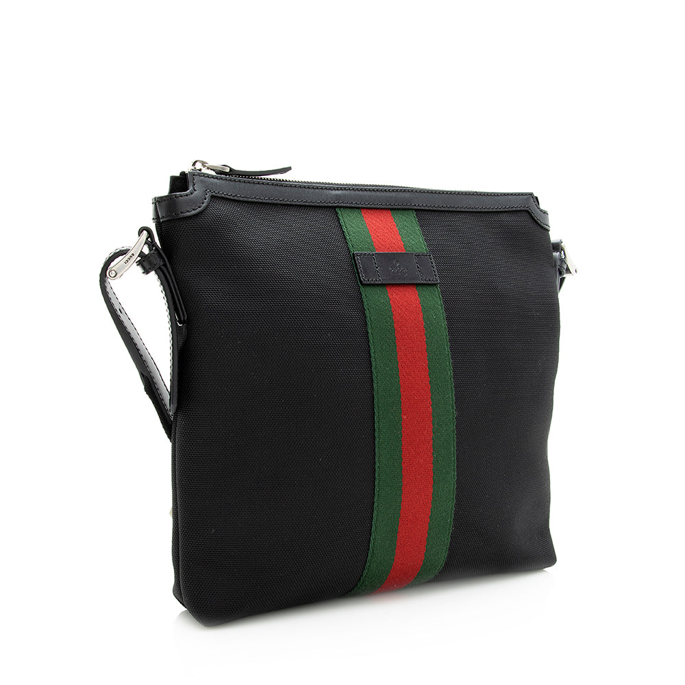 Gucci Techno Web Messenger SHF Leather Canvas Nylon Black Shoulder Bag