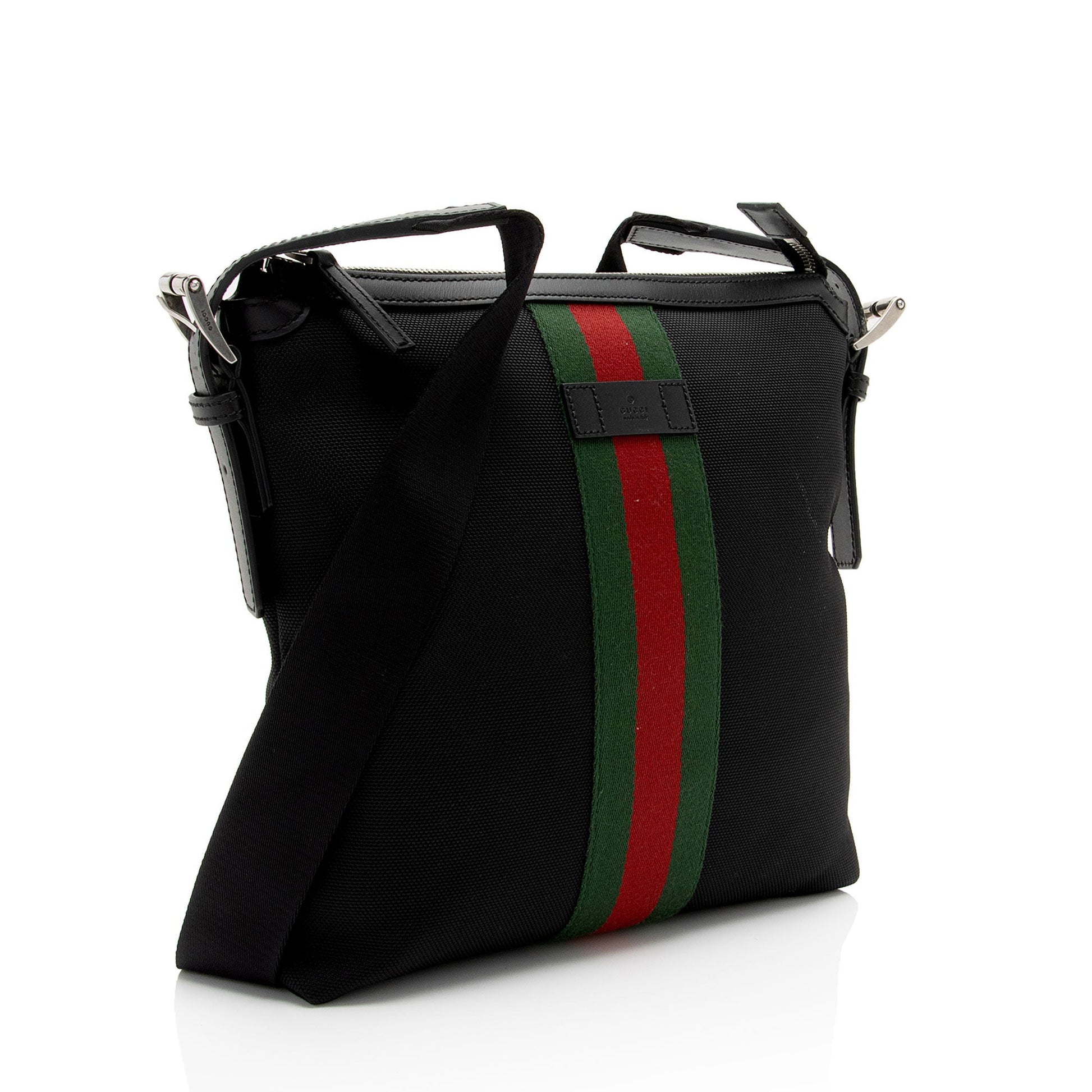 Gucci Techno Web Messenger SHF-hSj6G8 Leather Canvas Nylon Black Shoulder Bag