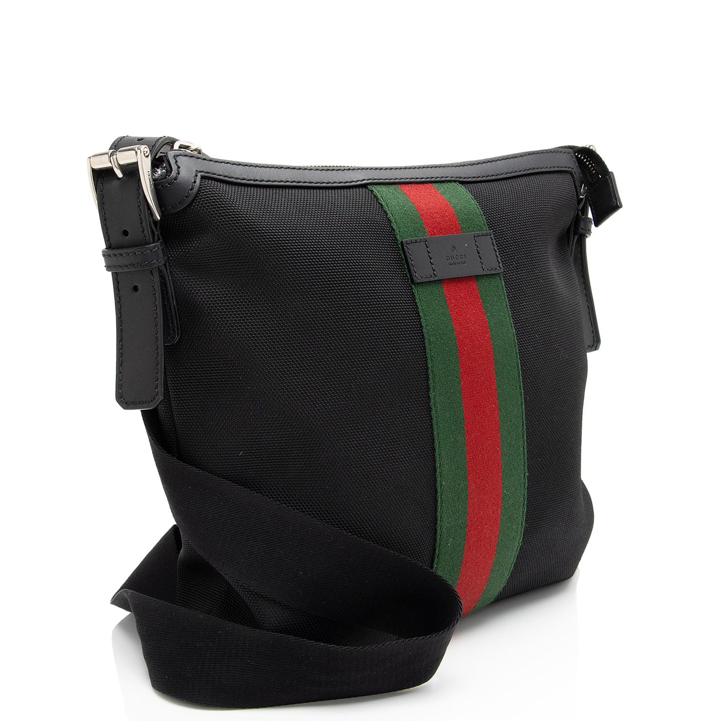 Gucci Techno Web Messenger SHF-TvzLG9 Leather Canvas Nylon Black Shoulder Bag