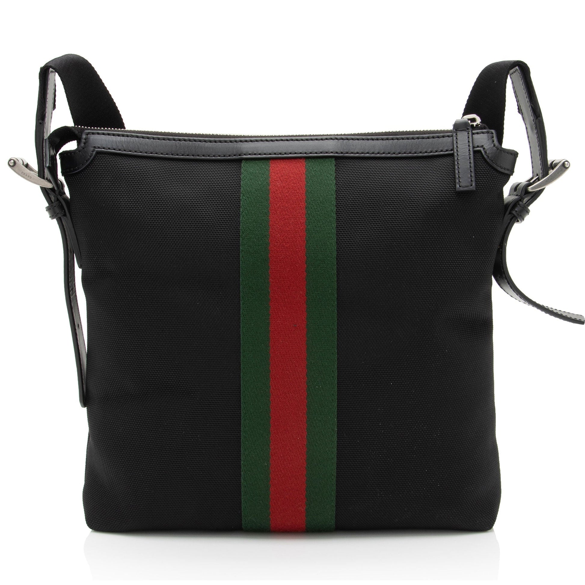 Gucci Techno Web Messenger SHF-vmRnSt Leather Canvas Nylon Black Shoulder Bag