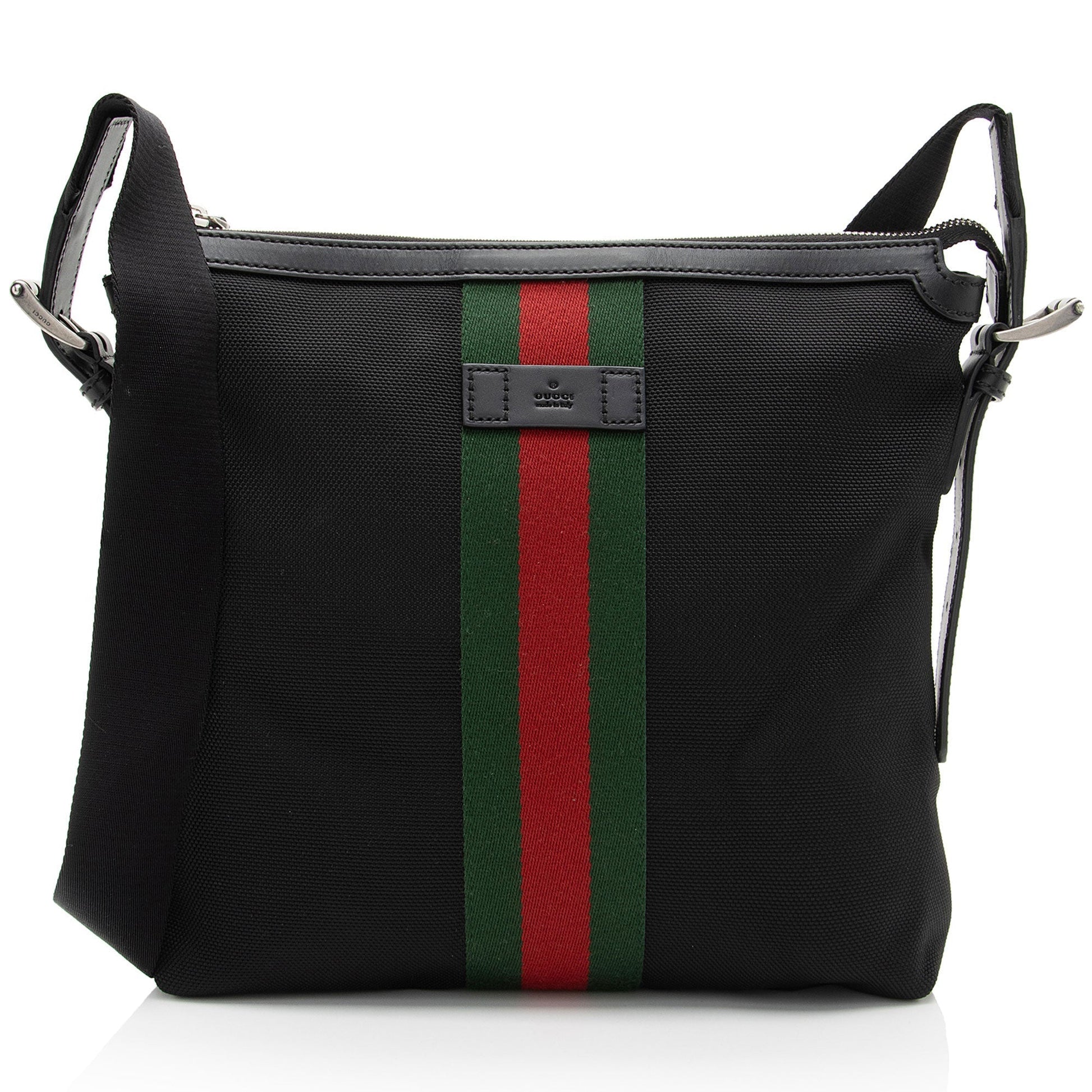 Gucci Techno Web Messenger SHF-vmRnSt Leather Canvas Nylon Black Shoulder Bag