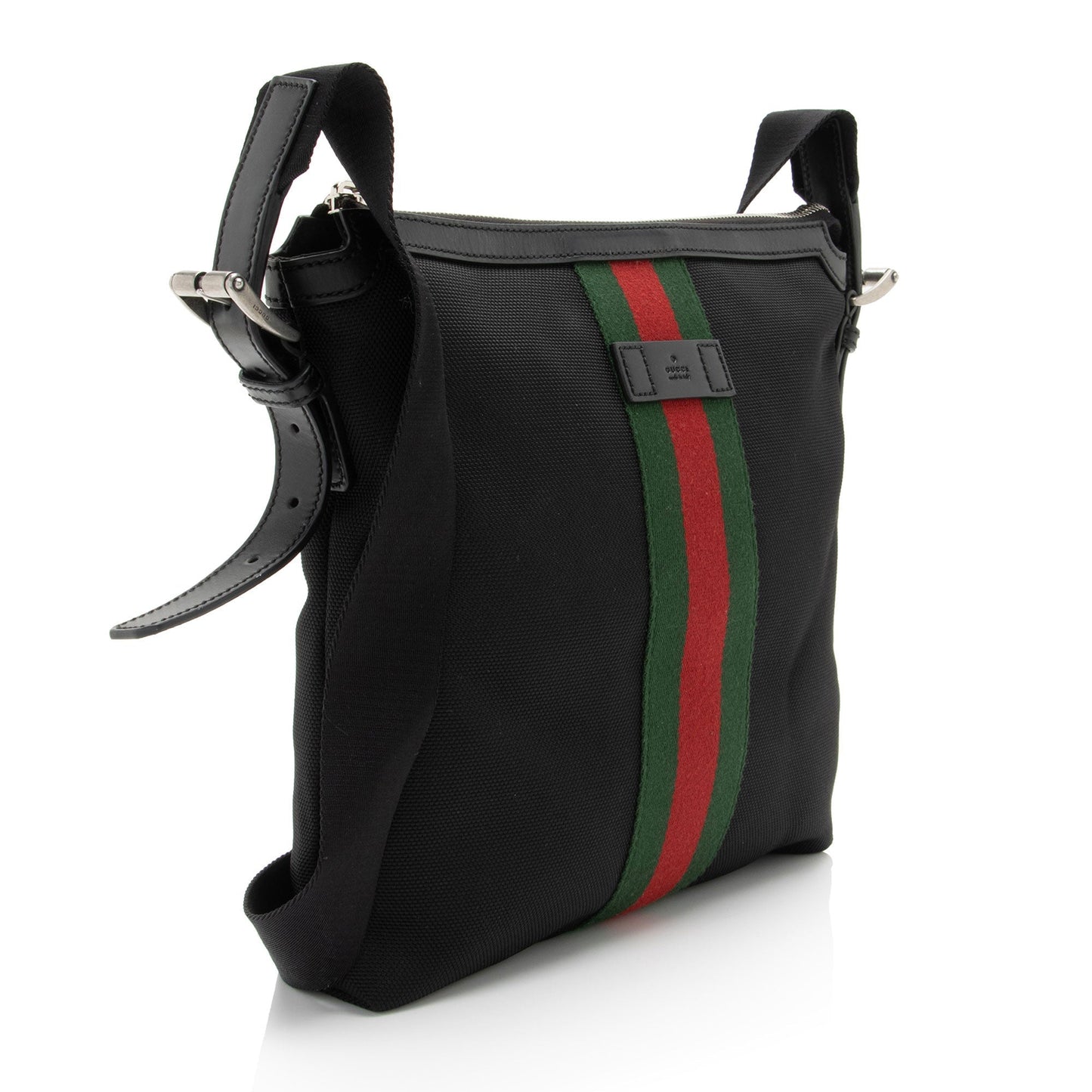 Gucci Techno Web Messenger SHF-vmRnSt Leather Canvas Nylon Black Shoulder Bag