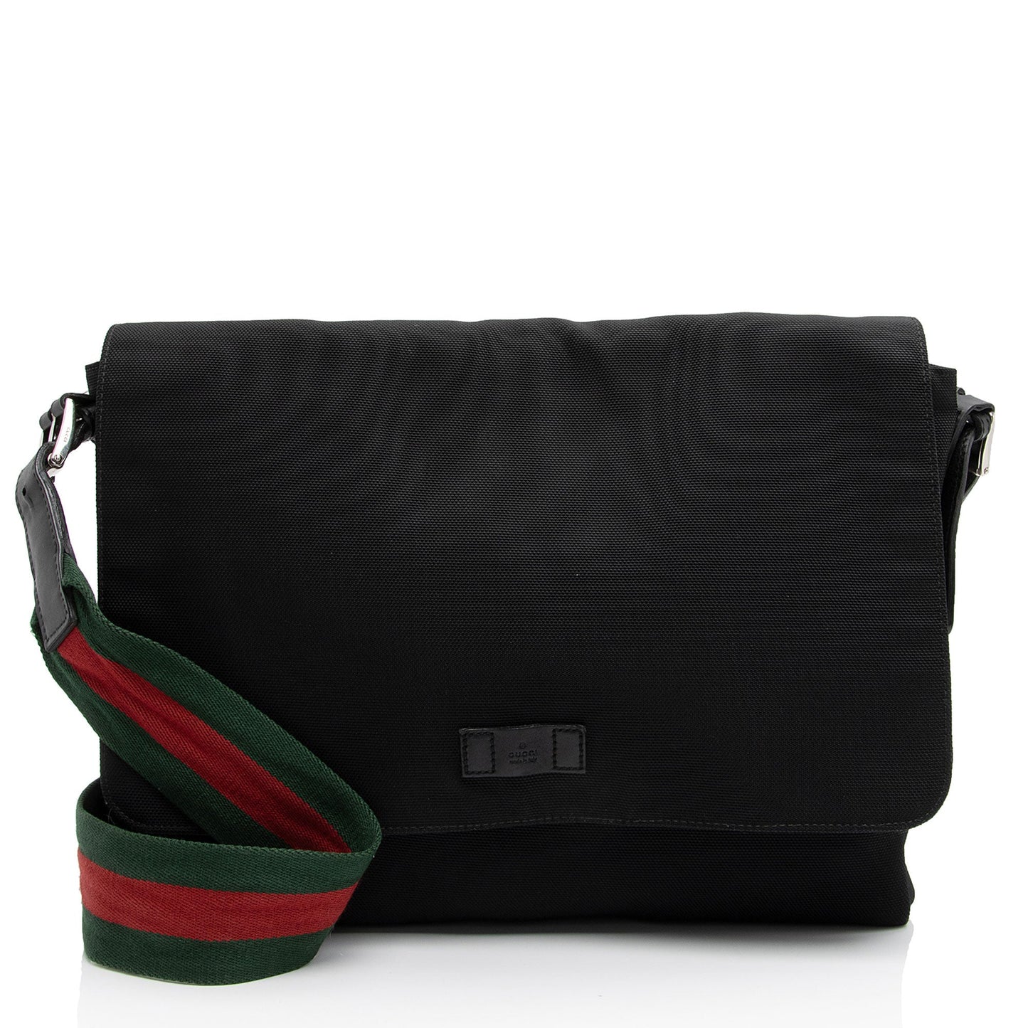 Gucci Techno Web Strap Messenger SHF-fSJ95Q Canvas Nylon Black Flap Shoulder Bag