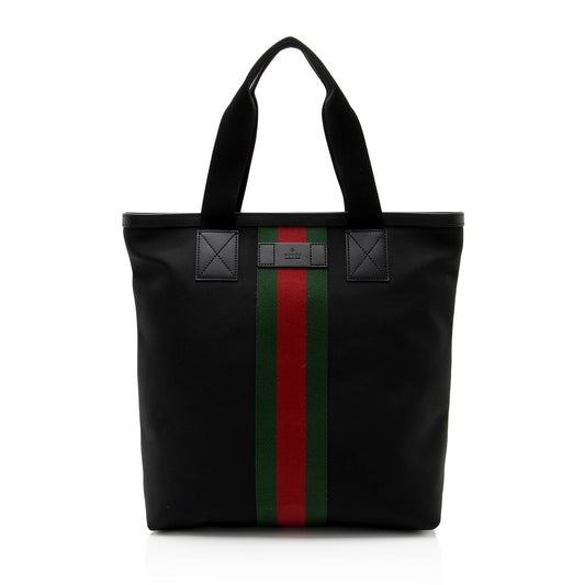 Gucci Techno Web SHF-5flfJ8 Leather Canvas Nylon Black Tote Bag