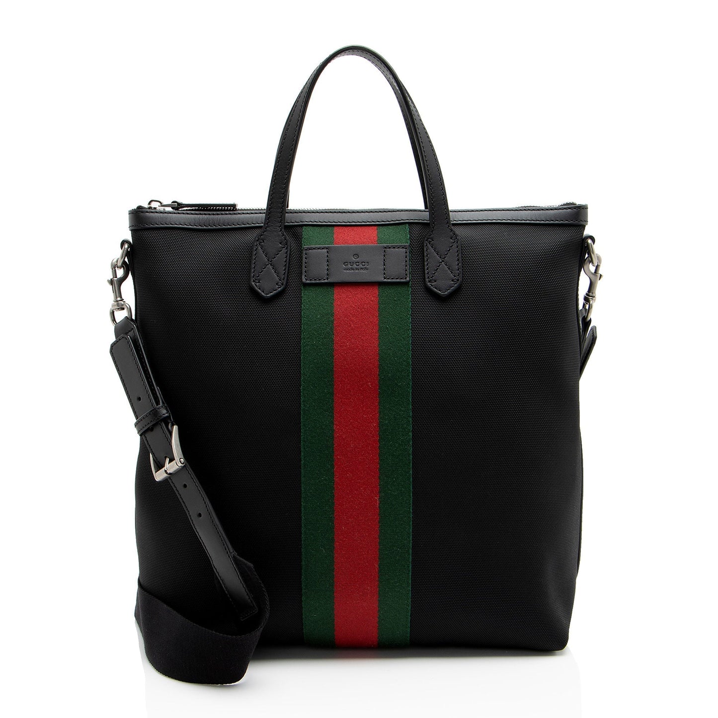 Gucci Techno Web Vertical Messenger SHF-QCAJfR Leather Canvas Nylon Black Shoulder Bag