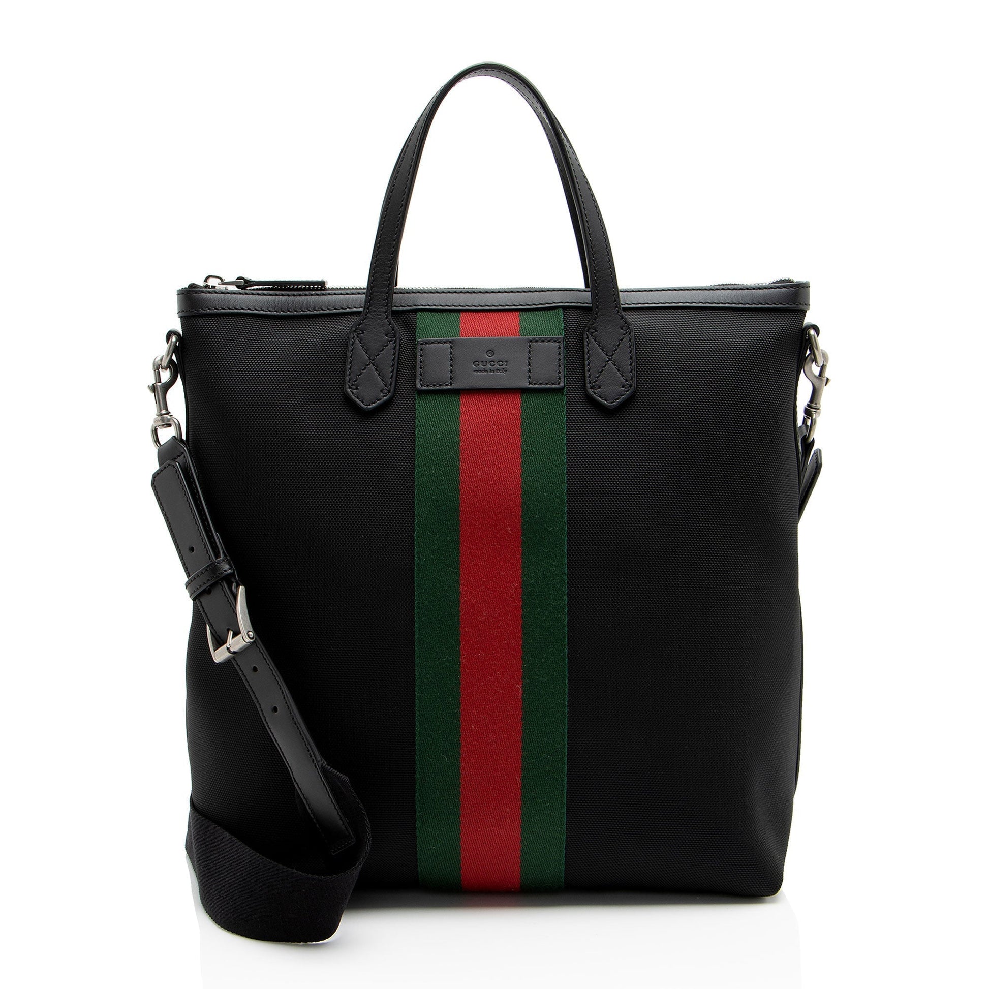 Gucci Techno Web Vertical Messenger SHF-QCAJfR Leather Canvas Nylon Black Shoulder Bag